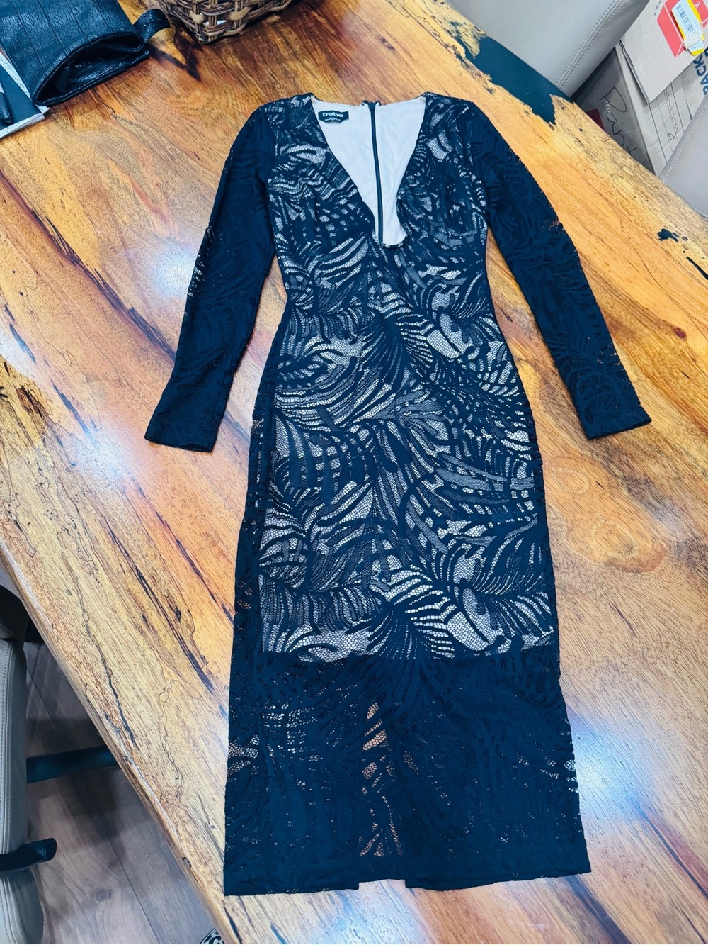 bebe Black Long Sleeve Lace Sheath Dress